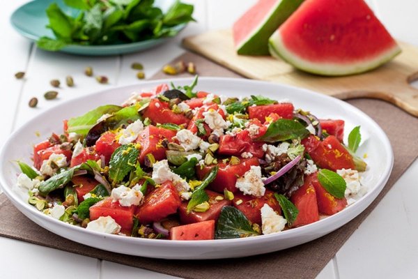Watermelon salad and balsamic dressing